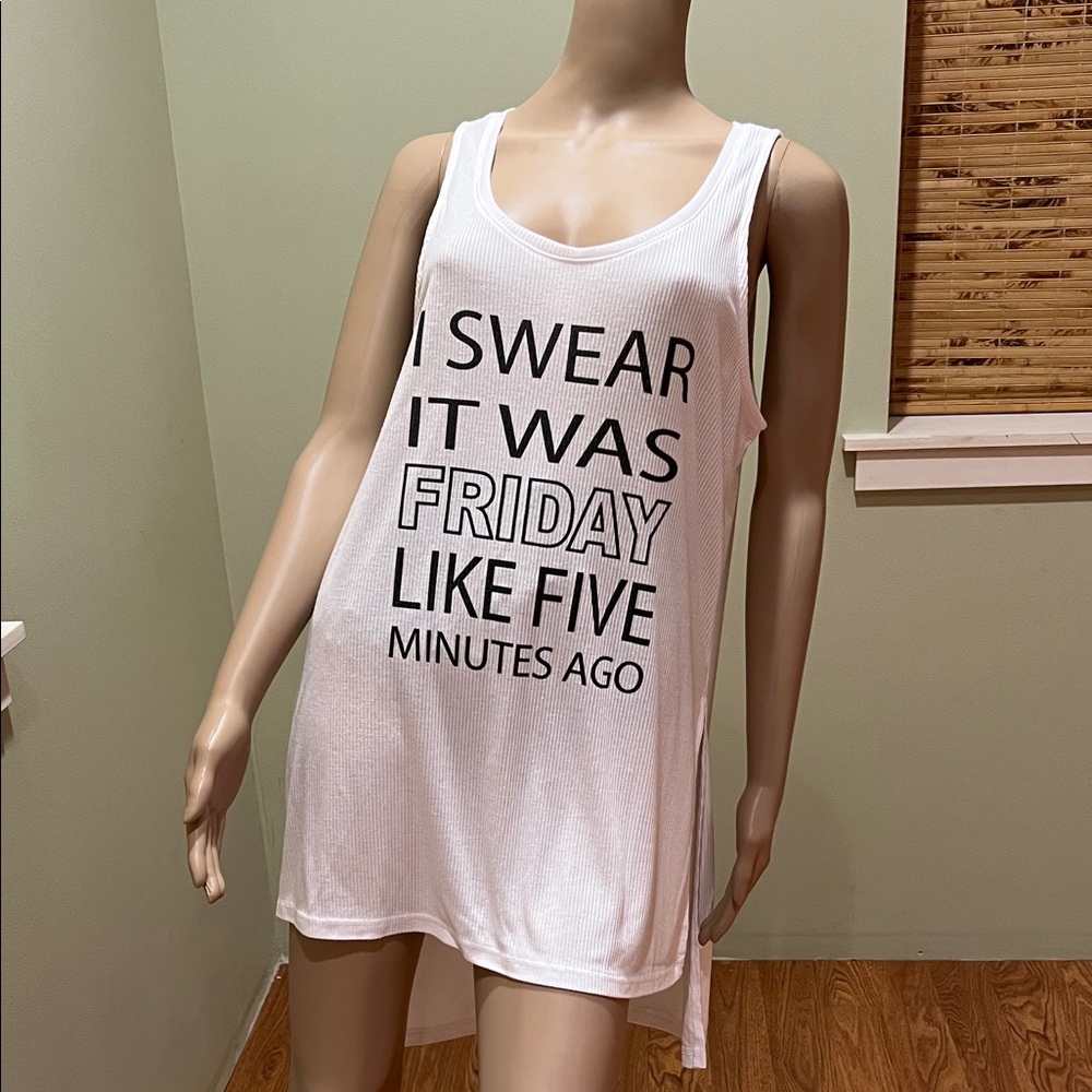 Ten sixty Sherman White Graphic ribbed material Tank Top L